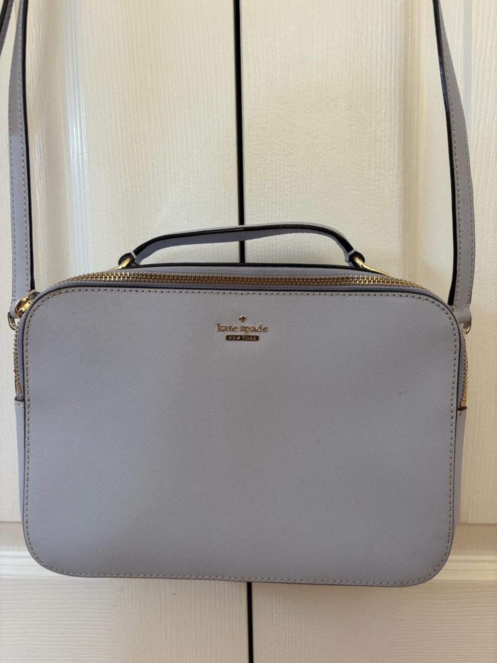 kate spade Periwinkle Saffiano Leather Crossbody Bag with dust bag